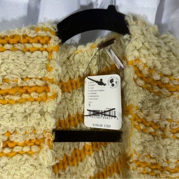 FREE PEOPLE RAINBOW FUZZ CARDI SWEATER IN CREAM COMBO NWT - Picture 7 of 9